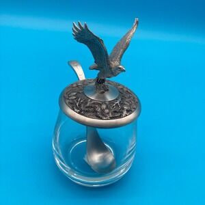 Vintage Fine Pewter By BOMA Eagle Sugar Dish , Honey Pot, Jam Jar with Spoon